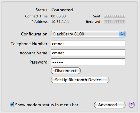 Use BlackBerry8100 as Bluetooth Modem